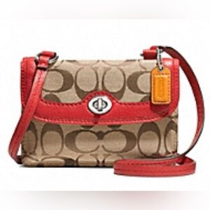 NEW!! Coach Park Dylan Crossbody Wallet | Signature Khaki & Cherry Red | NWOT
